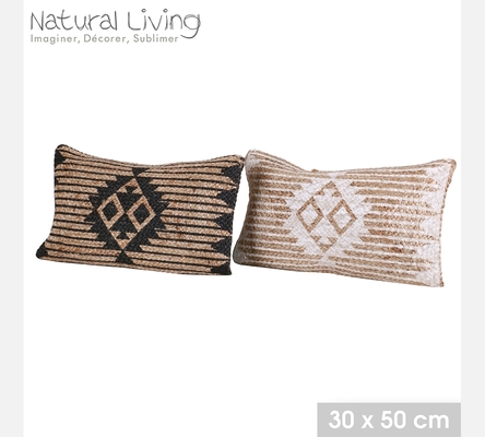 '100% JUTE' COUSSIN TISSE EN JUTE NATUREL 2 COULEURS ASSORTIES 30X50CM
