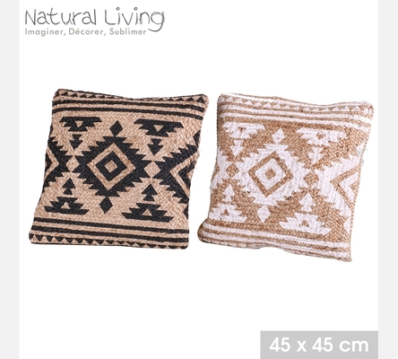 '100% JUTE' COUSSIN TISSE EN JUTE NATUREL 2 COULEURS ASSORTIES 45X45CM