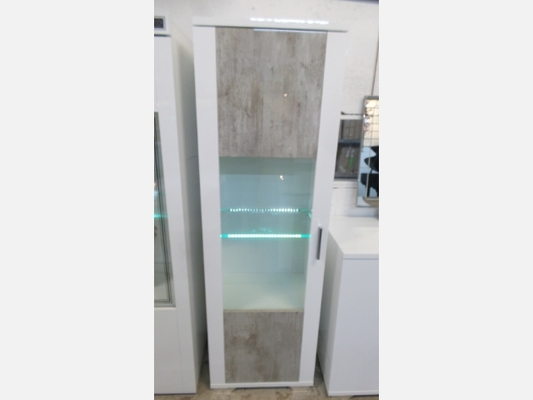 1P Argentier Dylan laqué blanc et effet béton, 1 porte avec éclairage LED.