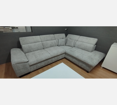 2M.Crem81. Canapé d'angle Bangkok convertible, coffre, tissu gris clair.