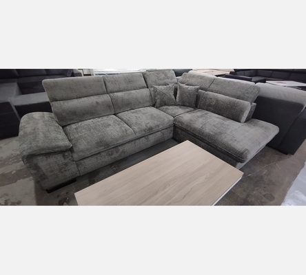 2M.Crem95. Canapé d'angle Bangkok convertible, coffre, tissu gris foncé.