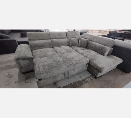 2M.Crem95. Canapé d'angle Bangkok convertible, coffre, tissu gris foncé.