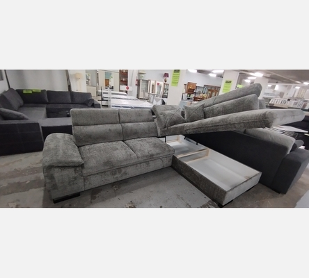 2M.Crem95. Canapé d'angle Bangkok convertible, coffre, tissu gris foncé.