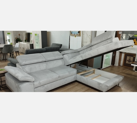 2M Hydra05 Canapé d'angle Milano velours côtelé gris, convertible, grand coffre.