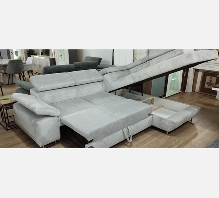 2M Hydra05 Canapé d'angle Milano velours côtelé gris, convertible, grand coffre.
