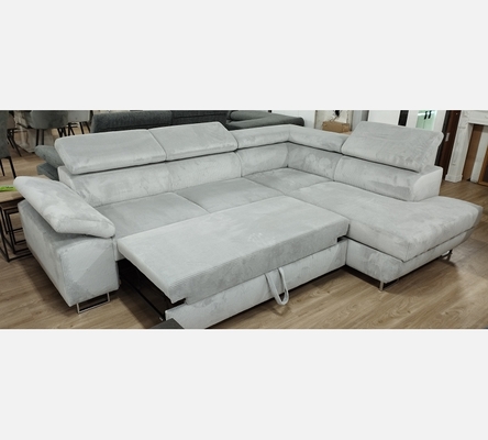 2M Hydra05 Canapé d'angle Milano velours côtelé gris, convertible, grand coffre.