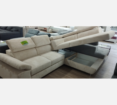 2M Hydra23 Canapé d'angle Milano velours côtelé beige,convertible, grand coffre.