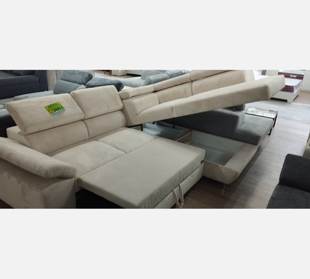 2M Hydra23 Canapé d'angle Milano velours côtelé beige,convertible, grand coffre.