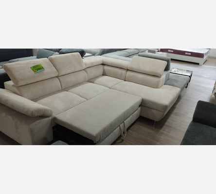 2M Hydra23 Canapé d'angle Milano velours côtelé beige,convertible, grand coffre.