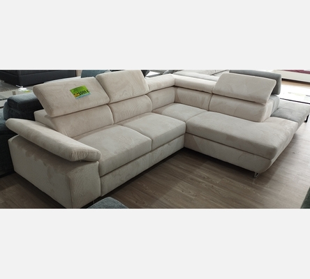 2M Hydra23 Canapé d'angle Milano velours côtelé beige,convertible, grand coffre.