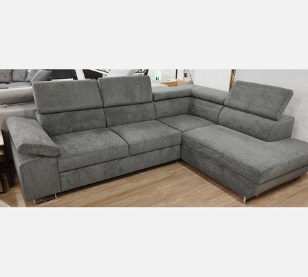 2M Rav15 Canapé d'angle Milano tissu gris foncé, convertible, grand coffre.