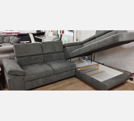 2M Rav15 Canapé d'angle Milano tissu gris foncé, convertible, grand coffre.