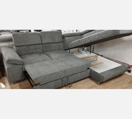 2M Rav15 Canapé d'angle Milano tissu gris foncé, convertible, grand coffre.