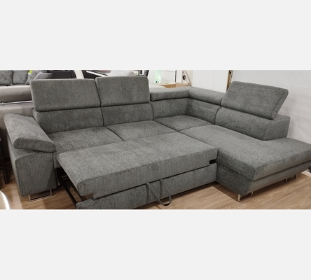 2M Rav15 Canapé d'angle Milano tissu gris foncé, convertible, grand coffre.