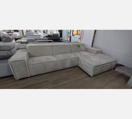 2M Tilia03. Canapé d'angle Cancun velours côtelé large beige.