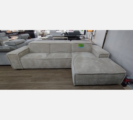 2M Tilia03. Canapé d'angle Cancun velours côtelé large beige.