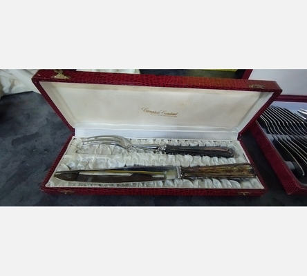 Ancien Set Couteau Et Fourchette A Gigot Metal Argent