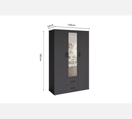 Armoire Marc grise, 3 portes et 2 tiroirs.