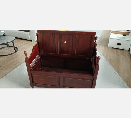 Banc coffre à jouet en acajou massif, décor lapins.