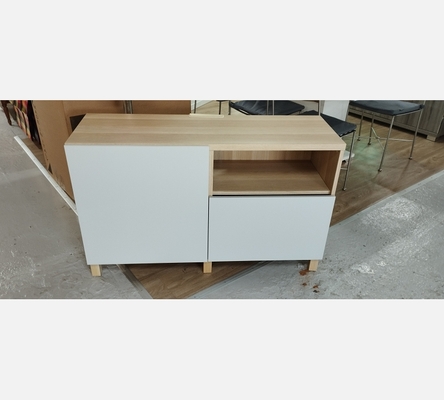 Banc TV avec tiroirs, effet chêne blanchi