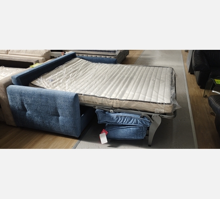 Beyonce15 Canapé convertible Marco en tissu bleu, véritable matelas 140/190 cm.