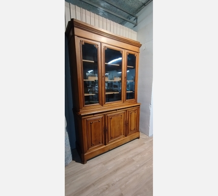 Bibliothèque Louis Philippe noyer blond, 6 portes, 3 tirettes.