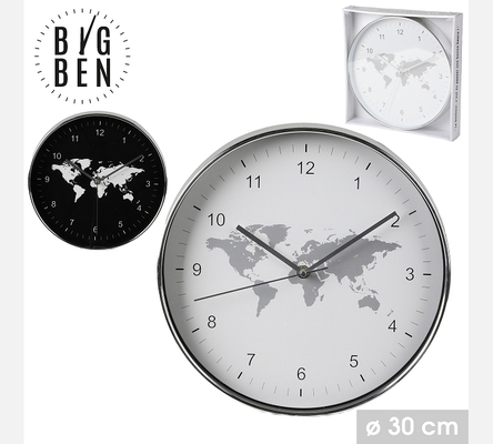 'BIG BEN' HORLOGE MURALE D30CM 2 COULEURS ASSORTIES NOIR ET BLANC