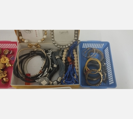 Bijoux, boucles d'oreilles, colliers, bracelets, broches, divers... La pièce.