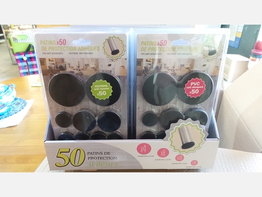 Blister de 50 patins de protection en feutrine ou en PVC.