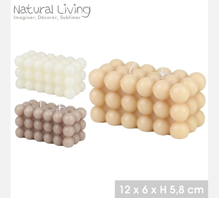'BUBBLE' BOUGIE BOULE CUBE 3 COULEURS ASSORTIES 12X6XH5,8CM