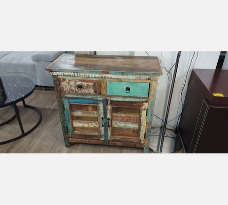 Buffet en bois recyclé multicolore