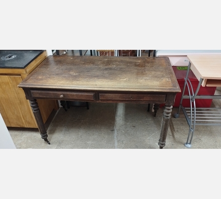 Bureau ancien en chêne, 2 tiroirs. Tel quel.