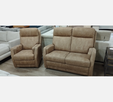 Canapé 2 places avec 1 fauteuil en tissu microfibre taupe de chez Château dAx.