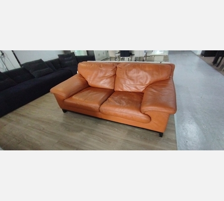 Canapé 2 places Roche Bobois en cuir cognac.