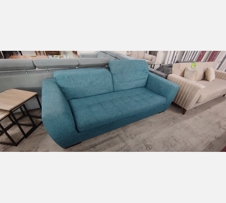 Canapé 3 places Cuir Center en tissu bleu avec 2 têtières.