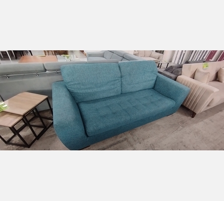 Canapé 3 places Cuir Center en tissu bleu avec 2 têtières.