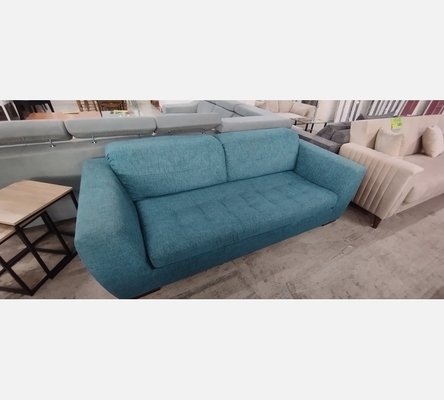 Canapé 3 places Cuir Center en tissu bleu avec 2 têtières.