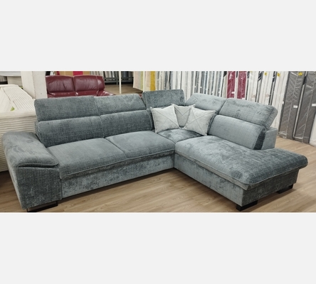 Canapé d'angle Bangkok non convertible, coffre, tissu gris foncé. Modèle d'expo