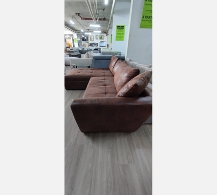 Canapé d'angle convertible en microfibre vieillie marron .