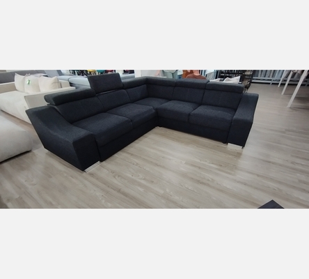 Canapé d'angle en tissu gris (convertible).