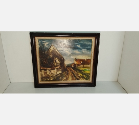 Chaumière au bord du chemin Vlaminck. Tableau troué