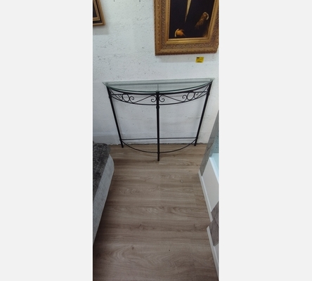Console en métal noir avec plateau en verre