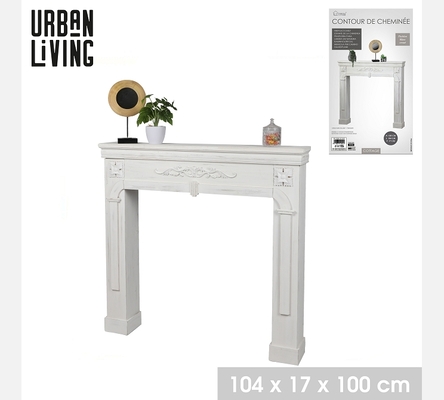 'COTTAGE' CONTOUR DE CHEMINEE EN BOIS BLANC CERUSE 104X17XH100CM