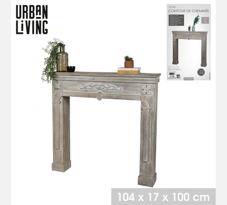 'COTTAGE' CONTOUR DE CHEMINEE EN BOIS GRIS CERUSE 104X17XH100CM