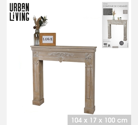 'COTTAGE' CONTOUR DE CHEMINEE EN BOIS NATUREL CERUSE 104X17XH100CM