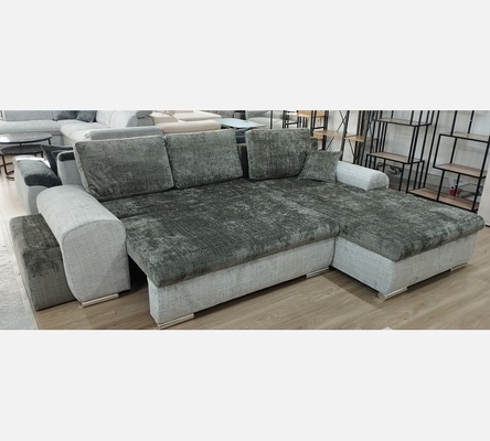 Crem93/81. Angle Emma convertible réversible coffre pouf tissu gris foncé/clair