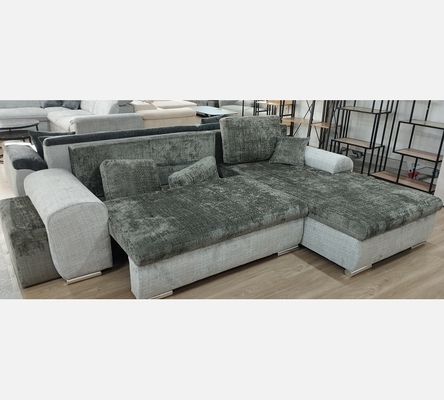 Crem93/81. Angle Emma convertible réversible coffre pouf tissu gris foncé/clair