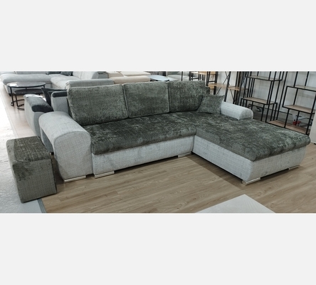 Crem93/81. Angle Emma convertible réversible coffre pouf tissu gris foncé/clair