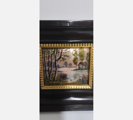 Email miniature d'un rivage signé P. Bonnet. Meilleur ouvrier de France. Limoges