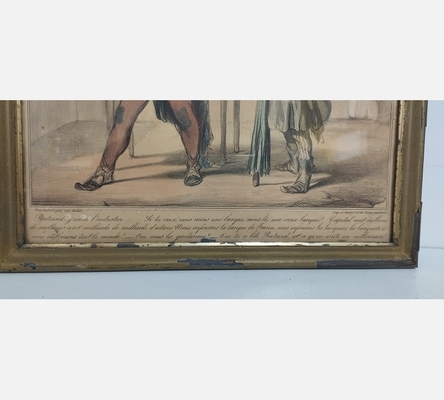 Estampe lithographie ancienne 'Bertrand, j'adore l'industrie' par Honoré Daumier
